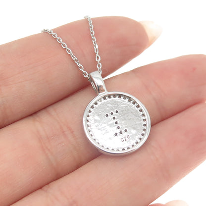 925 Sterling Silver Italy Pave C Z Letter "I" Initial Cable Chain Necklace 16"