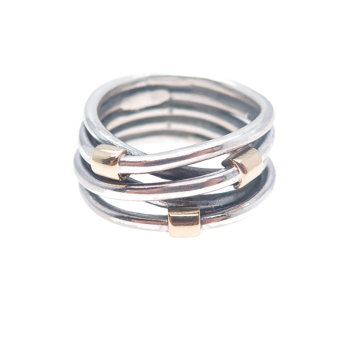 14K Gold 925 Sterling Silver Vintage Modernist Crisscross Ring Size 6.25