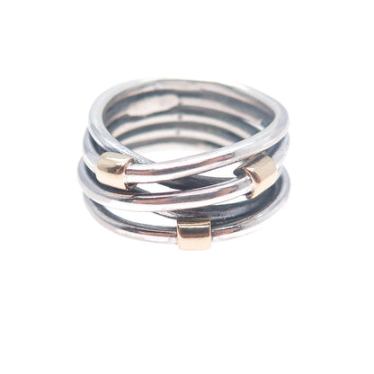 14K Gold 925 Sterling Silver Vintage Modernist Crisscross Ring Size 6.25