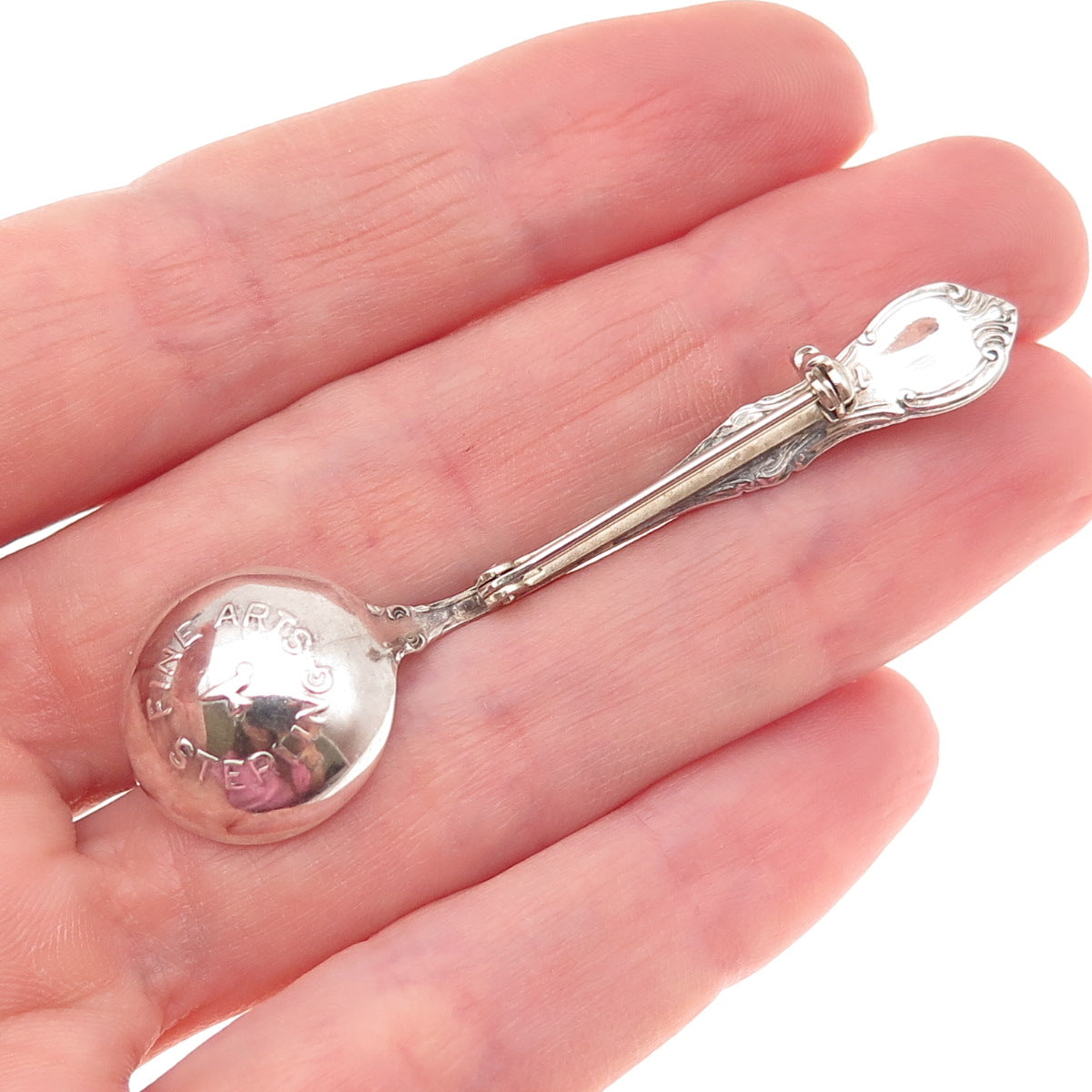 Fine Arts 925 Sterling Silver Antique 1945 Southern Colonial Spoon Pin Brooch