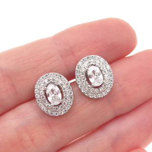 925 Sterling Silver Oval & Round-Cut C Z Stud Earrings