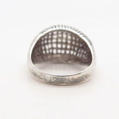 925 Sterling Silver Vintage Cage Domed Ring Size 6