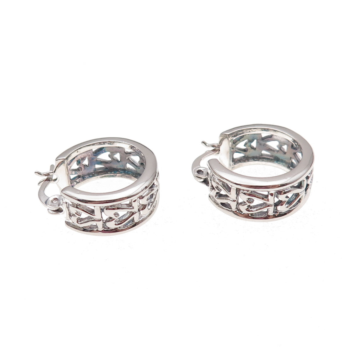 925 Sterling Silver Vintage Heart All Around Hoop Earrings