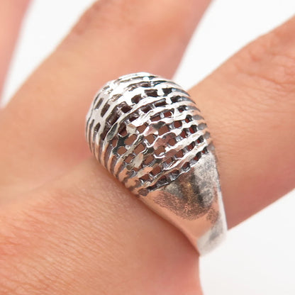 925 Sterling Silver Vintage Cage Domed Ring Size 6
