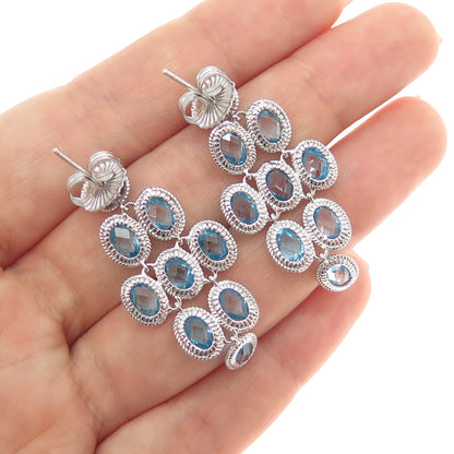 925 Sterling Silver Real Blue Topaz Cluster Dangle Earrings