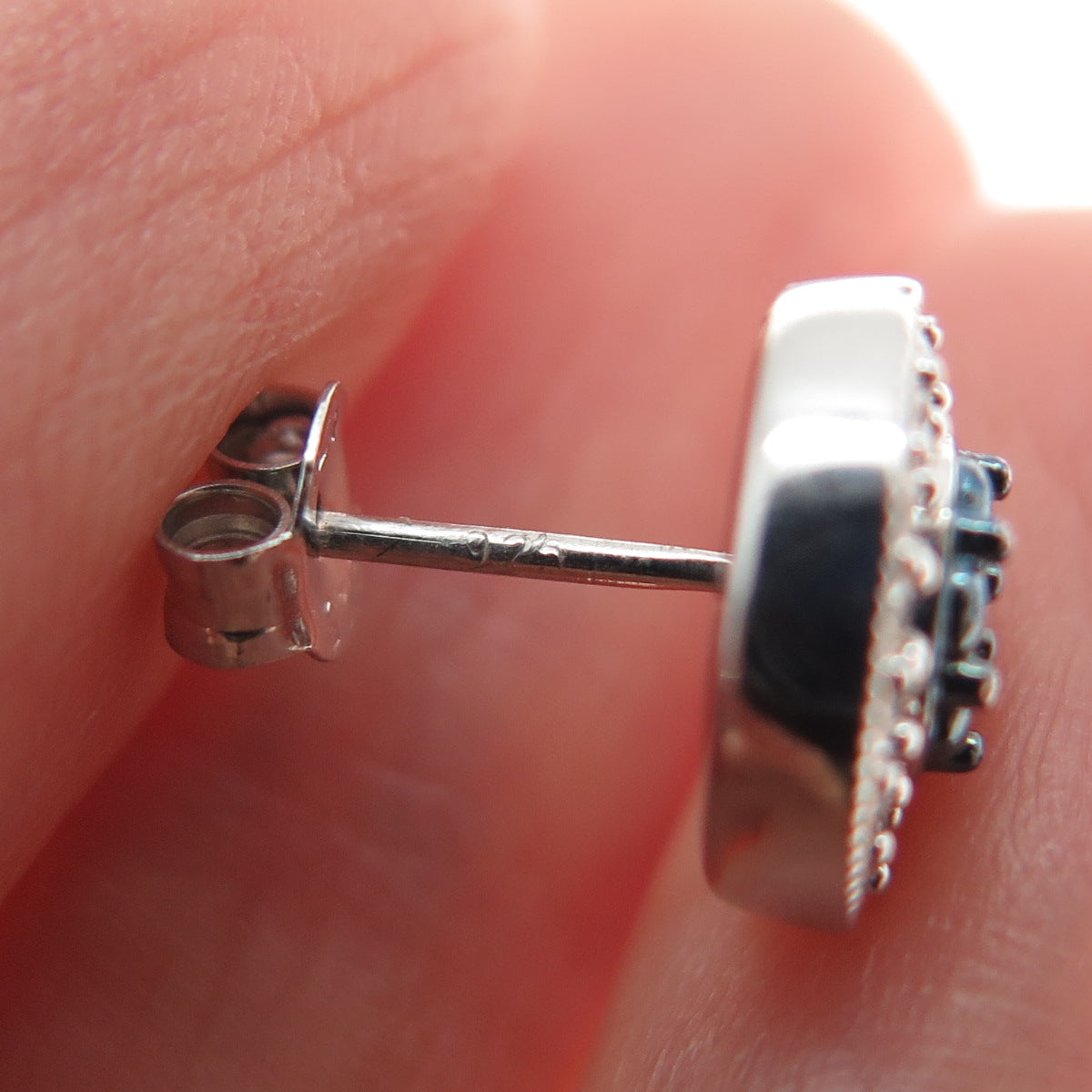 925 Sterling Silver Black Rhodium Round-Cut C Z Stud Earrings