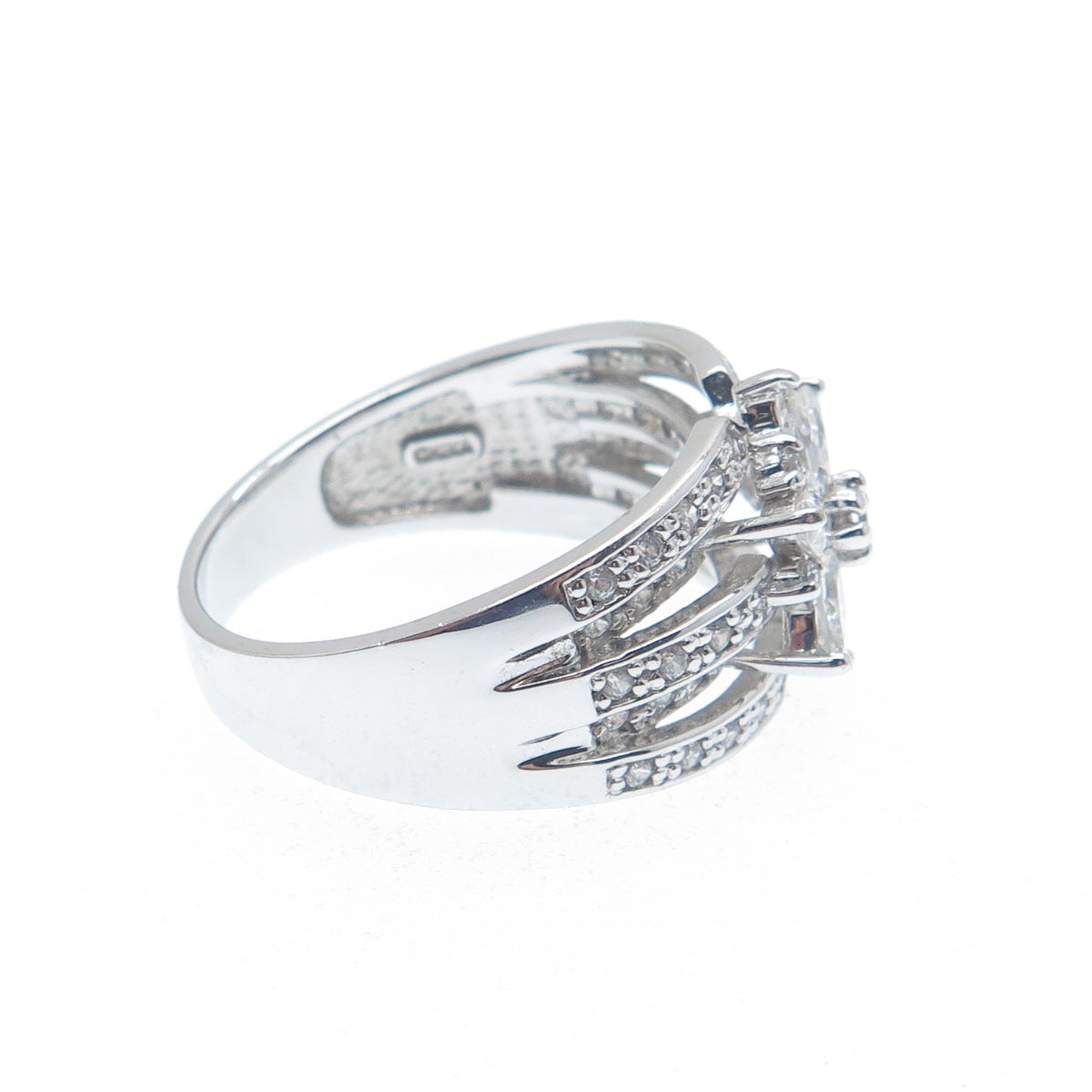 925 Sterling Silver Marquise & Round-Cut Shaped C Z Floral Ring Size 8.25