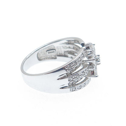 925 Sterling Silver Marquise & Round-Cut Shaped C Z Floral Ring Size 8.25