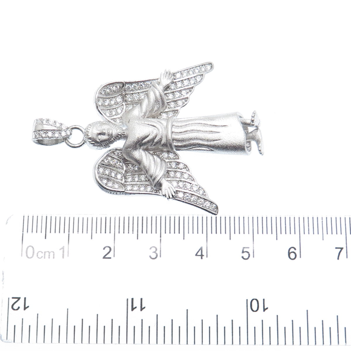 DESIGNS BY YAGI 925 Sterling Silver Round-Cut C Z Guardian Angel Charm Pendant