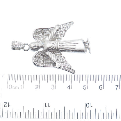 DESIGNS BY YAGI 925 Sterling Silver Round-Cut C Z Guardian Angel Charm Pendant