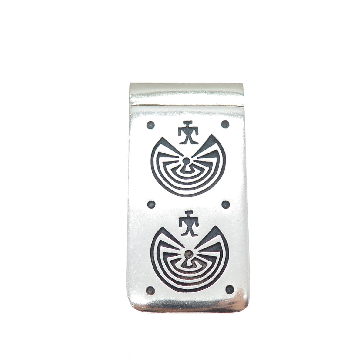 CYRUS JOSYTEWA HOPI Old Pawn Sterling Silver Man In The Maze Tribal Money Clip