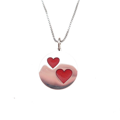 925 Sterling Silver Enamel Heart Couple Box Chain Necklace 18"