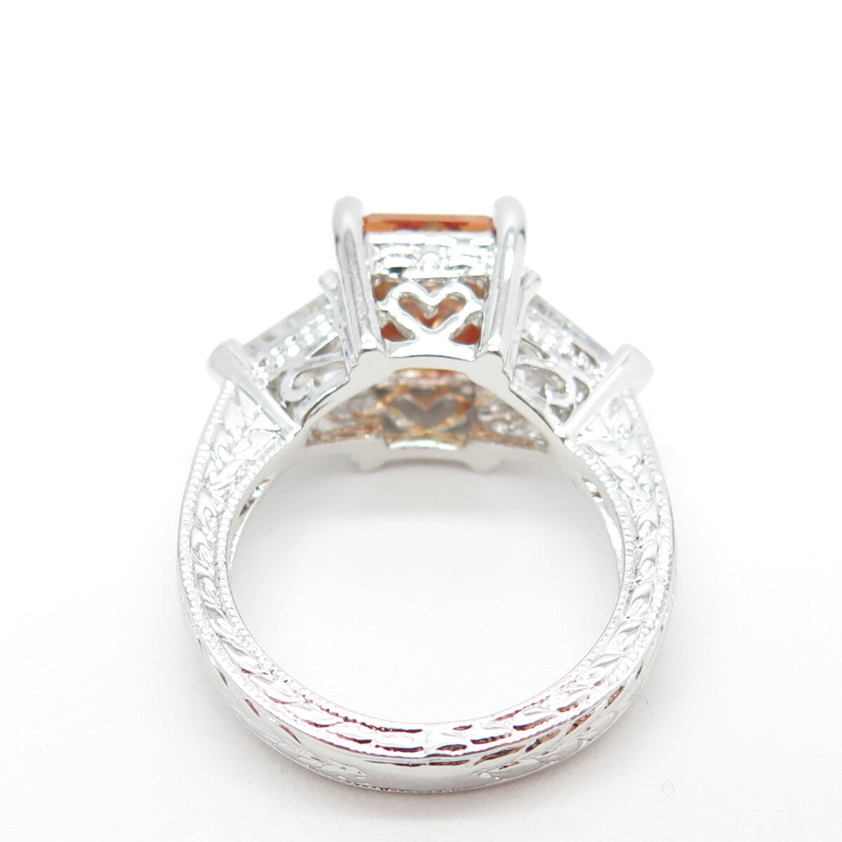 925 Sterling Silver Champagne & White C Z Engagement Ring Size 7