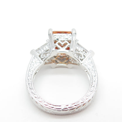 925 Sterling Silver Champagne & White C Z Engagement Ring Size 7