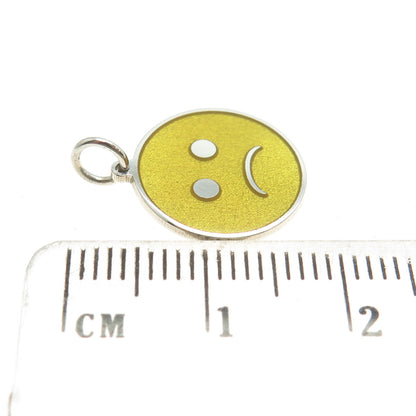 925 Sterling Silver Yellow Enamel Sad Face Emoji Minimalist Charm Pendant