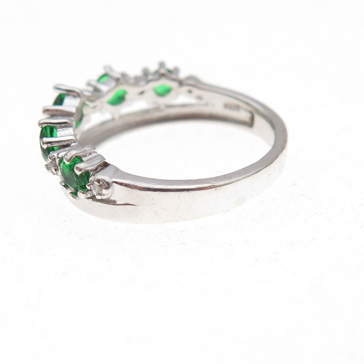 925 Sterling Silver Real Round-Cut Chrome Diopside & C Z Tiara Ring Size 6