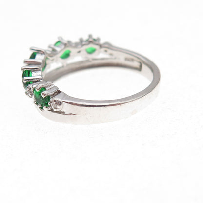 925 Sterling Silver Real Round-Cut Chrome Diopside & C Z Tiara Ring Size 6