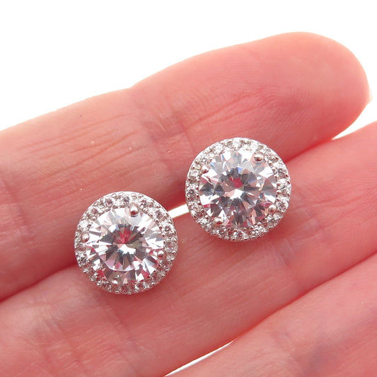 925 Sterling Silver Round-Cut C Z Stud Earrings