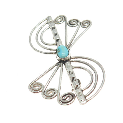 Old Pawn Navajo 925 Sterling Silver Vintage Mountain Turquoise Spiral Pin Brooch