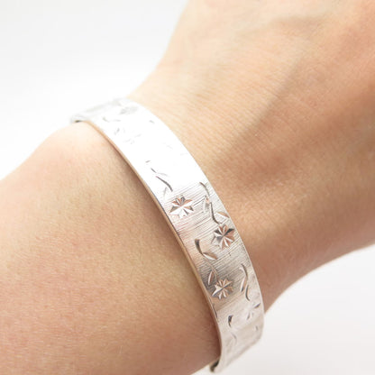 925 Sterling Silver Vintage Birmingham Monomil Etched Hinged Bangle Bracelet 7"