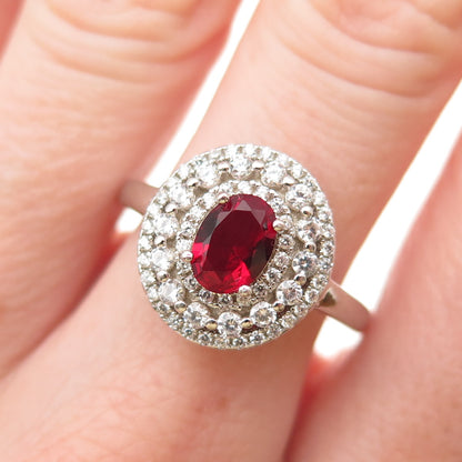 925 Sterling Silver Vintage Red & White C Z Bohemian Ring Size 8