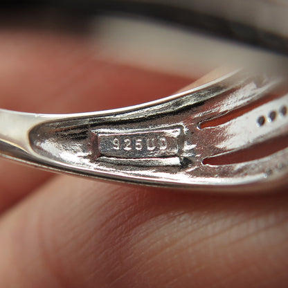 925 Sterling Silver Real Round-Cut Diamond Bypass Ring Size 8.25