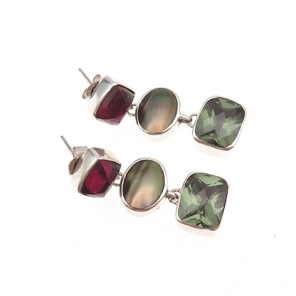 Lori Bonn Sterling Vintage Real Green & Pink Tourmaline Abalone Shell Earrings