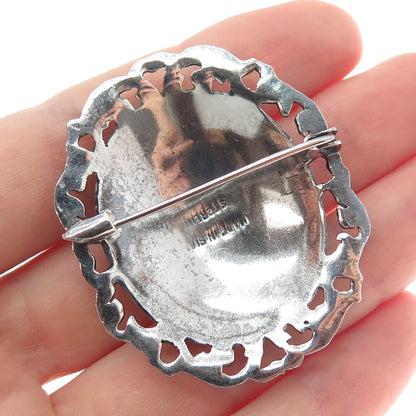 925 Sterling Silver Antique Siam Niello Hindu Goddess Pin Brooch