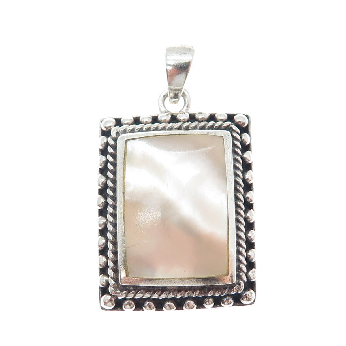 KEN CRAFTS 925 Sterling Silver Vintage Real MOP Beaded Oxidized Pendant