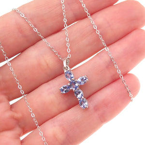 Chuck Clemency 925 Sterling Silver Real Tanzanite Cross Cable Chain Necklace 20"