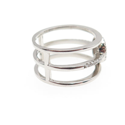 925 Sterling Silver Round-Cut C Z Wheel of Fortune Multi-Row Ring Size 7