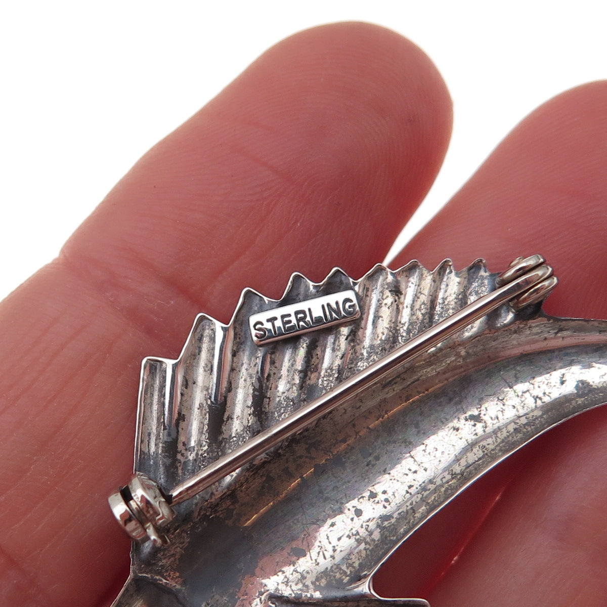 925 Sterling Silver Vintage Swordfish Oxidized Pin Brooch