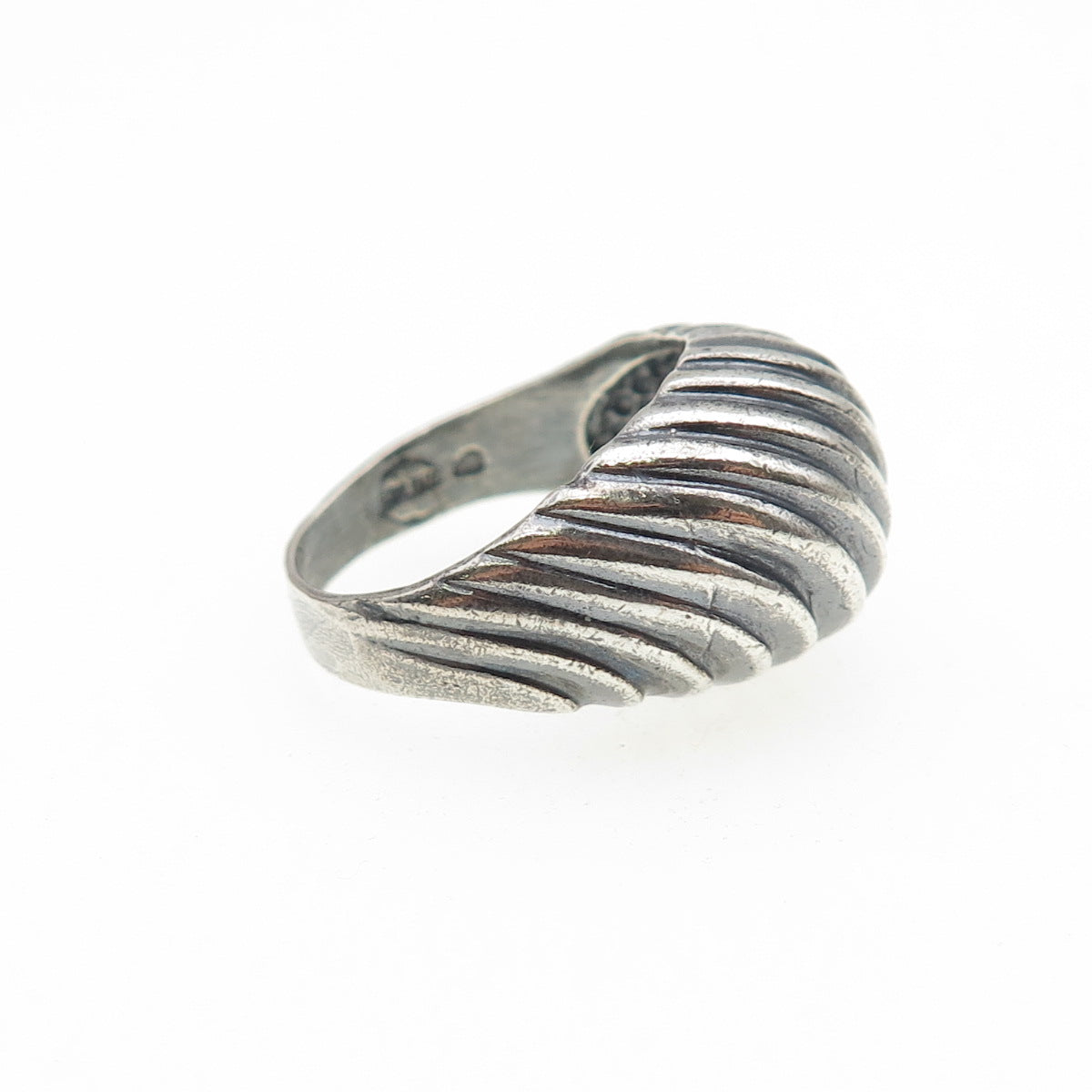 925 Sterling Silver Vintage Modernist Ribbed Dome Oxidized Ring Size 6.75