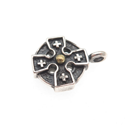 925 Sterling Silver 14K Gold Vintage Cross Oxidized Mini Charm Pendant