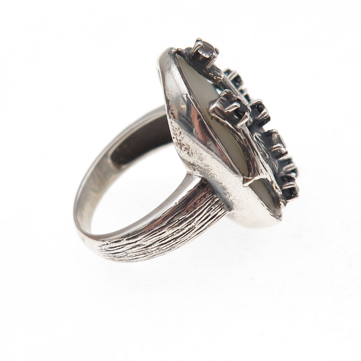 Clyde Duneier Sterling Silver Vintage Real Topaz Spinel MOP Love Ring Size 7.25
