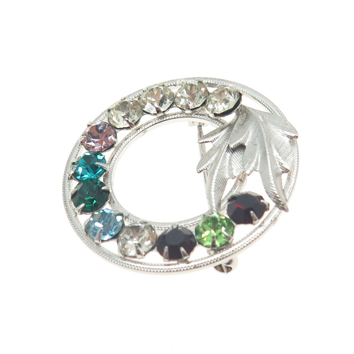 CURTIS CURTMAN Sterling Silver Antique Multi-Color Rhinestone Floral Pin Brooch