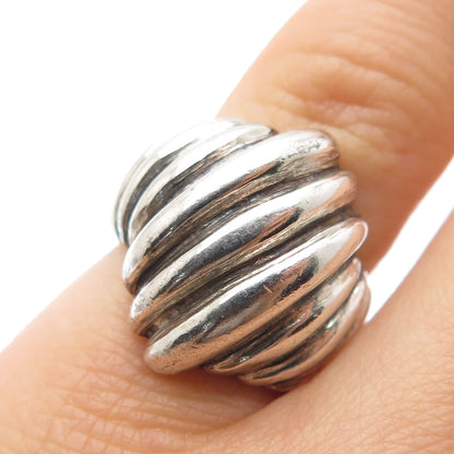 925 Sterling Silver Vintage Modernist Ribbed Oxidized Ring Size 5.25
