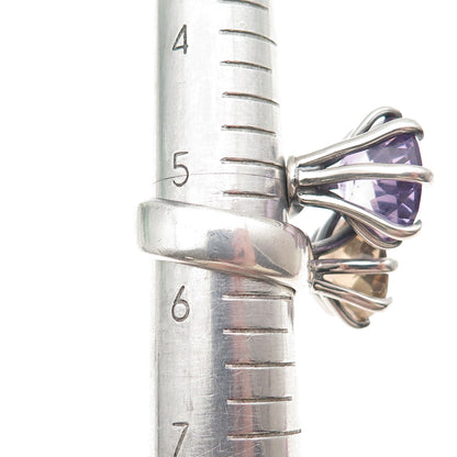 925 Sterling Silver Vintage Real Smoky Quartz & Amethyst Bypass Ring Size 5.75