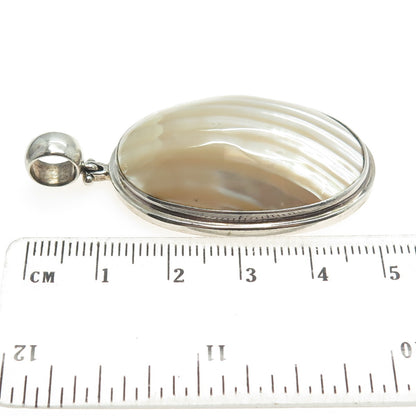 925 Sterling Silver Vintage Real Mother-of-Pearl Oval Pendant