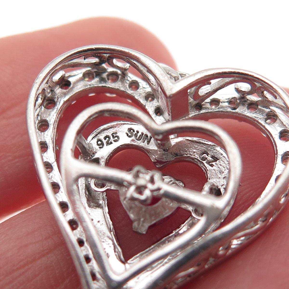 Sun 925 Sterling Silver Lab-Created Ruby & C Z Heart Charm Pendant