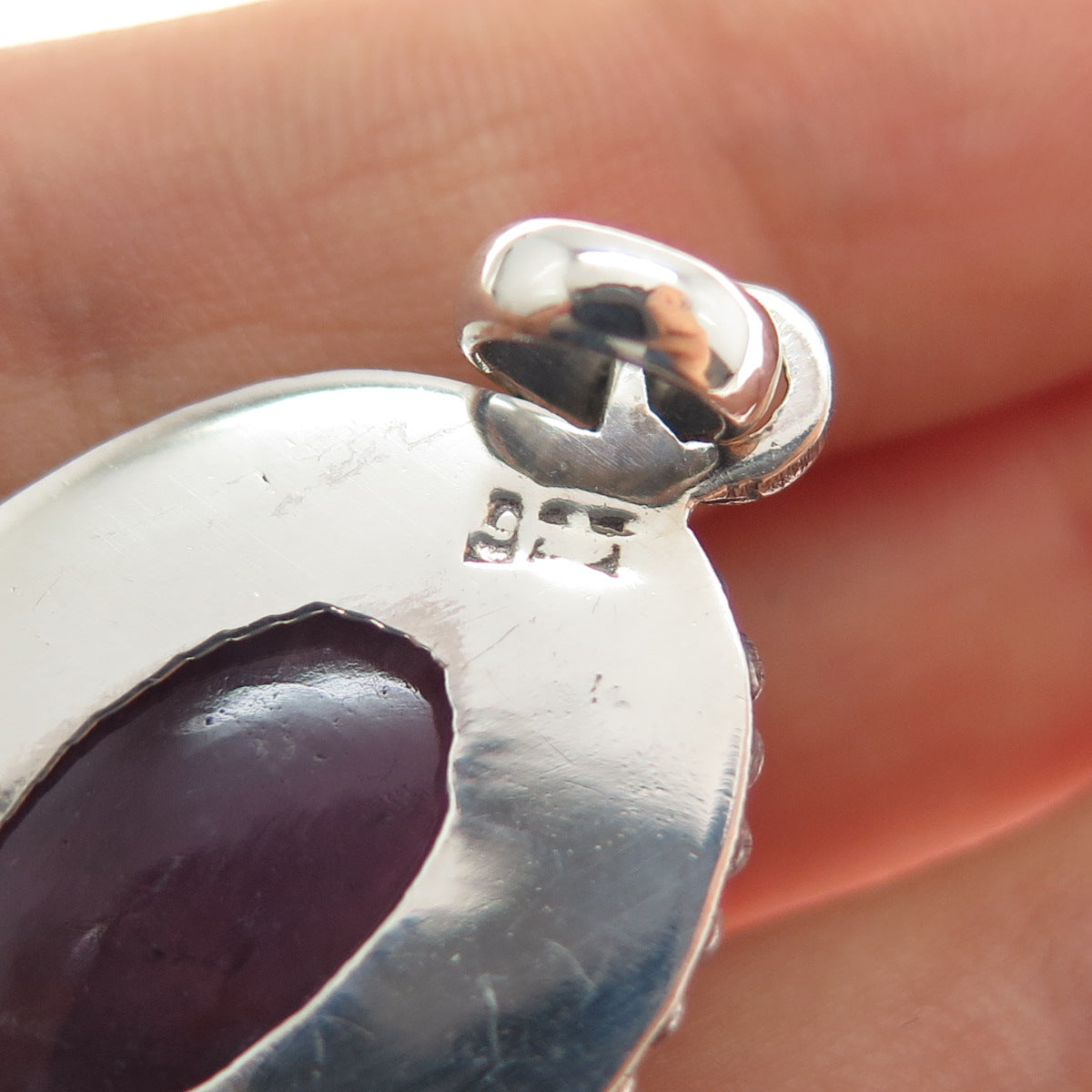 925 Sterling Silver Vintage Real Cabochon Amethyst Charm Pendant
