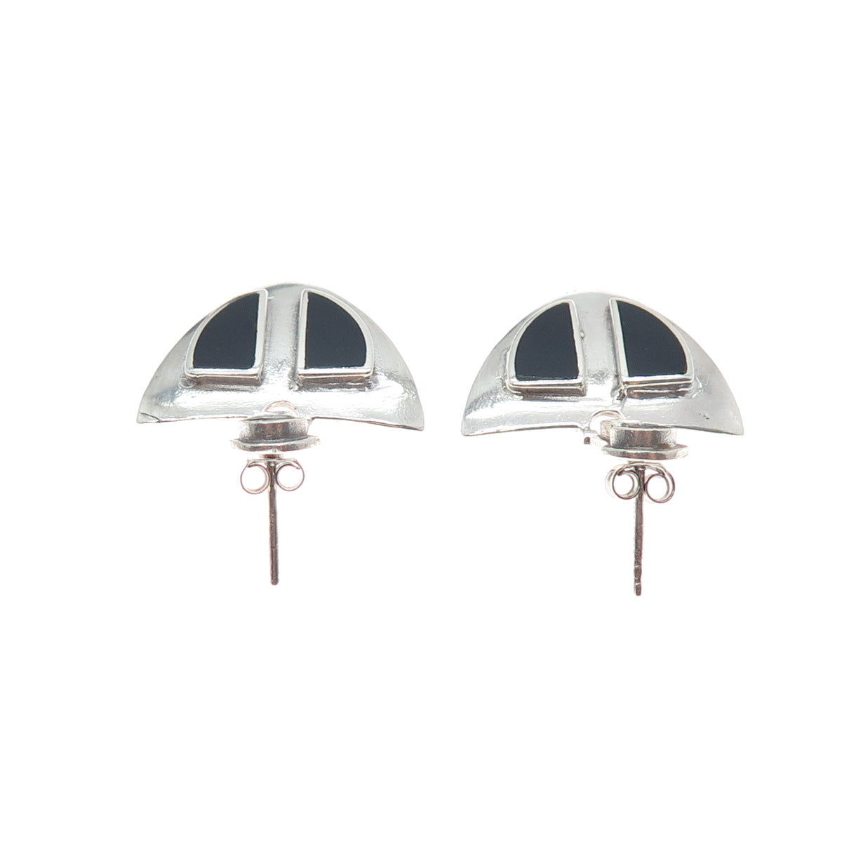 925 Sterling Silver Vintage Real Black Onyx Modernist Arrow Dangle Earrings