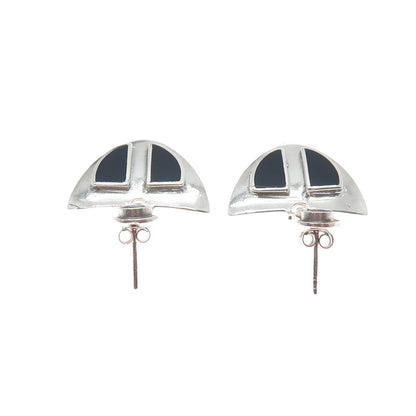 925 Sterling Silver Vintage Real Black Onyx Modernist Arrow Dangle Earrings