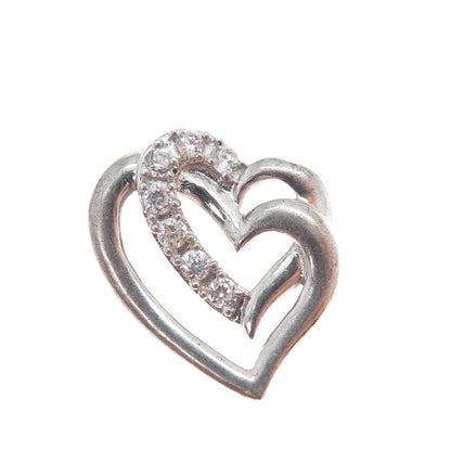 925 Sterling Silver Round-Cut C Z Heart Minimalist Slide Pendant