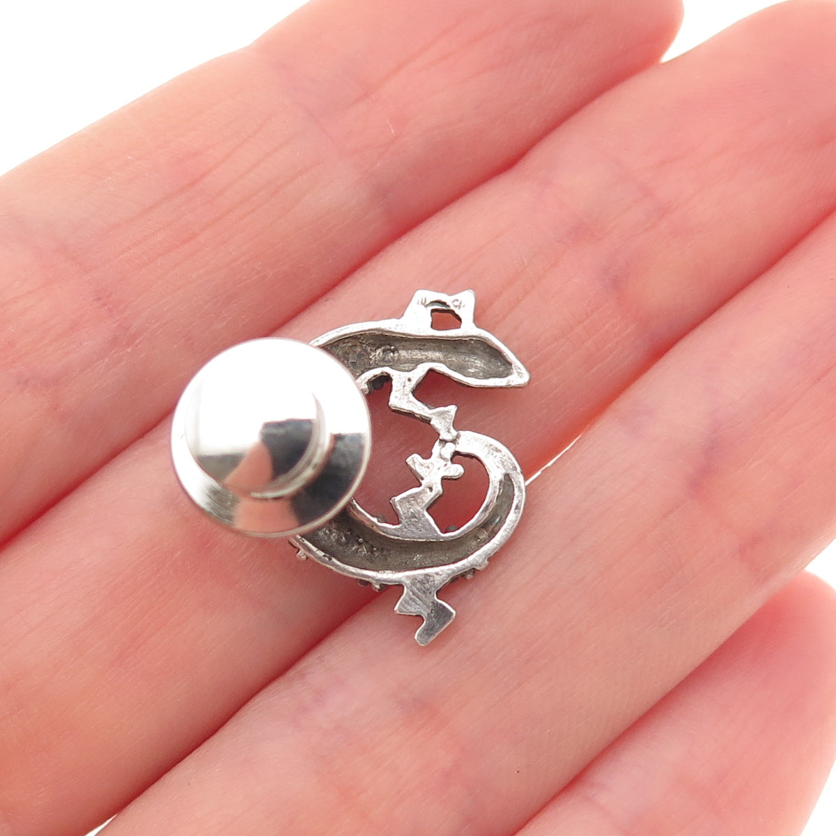 925 Sterling Silver Vintage Lizard Oxidized Tie Tack / Lapel Pin