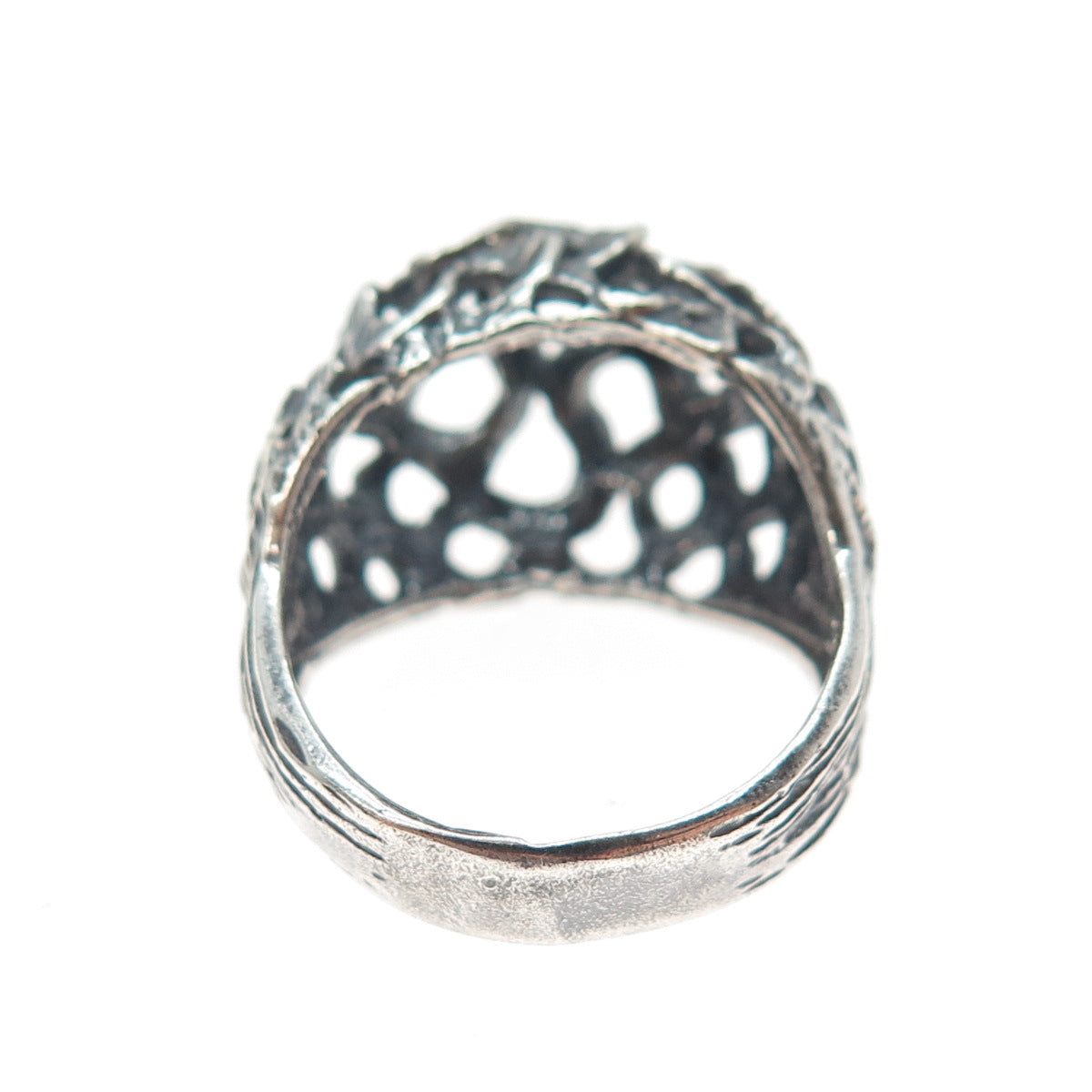 925 Sterling Silver Vintage Mexico Modernist Wavy Dome Oxidized Ring Size 7.75