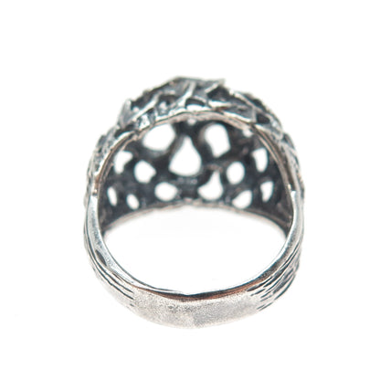 925 Sterling Silver Vintage Mexico Modernist Wavy Dome Oxidized Ring Size 7.75