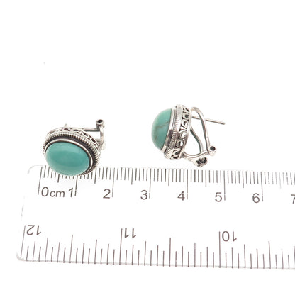 925 Sterling Silver Vintage Real Tyrone Turquoise Omega Back Earrings