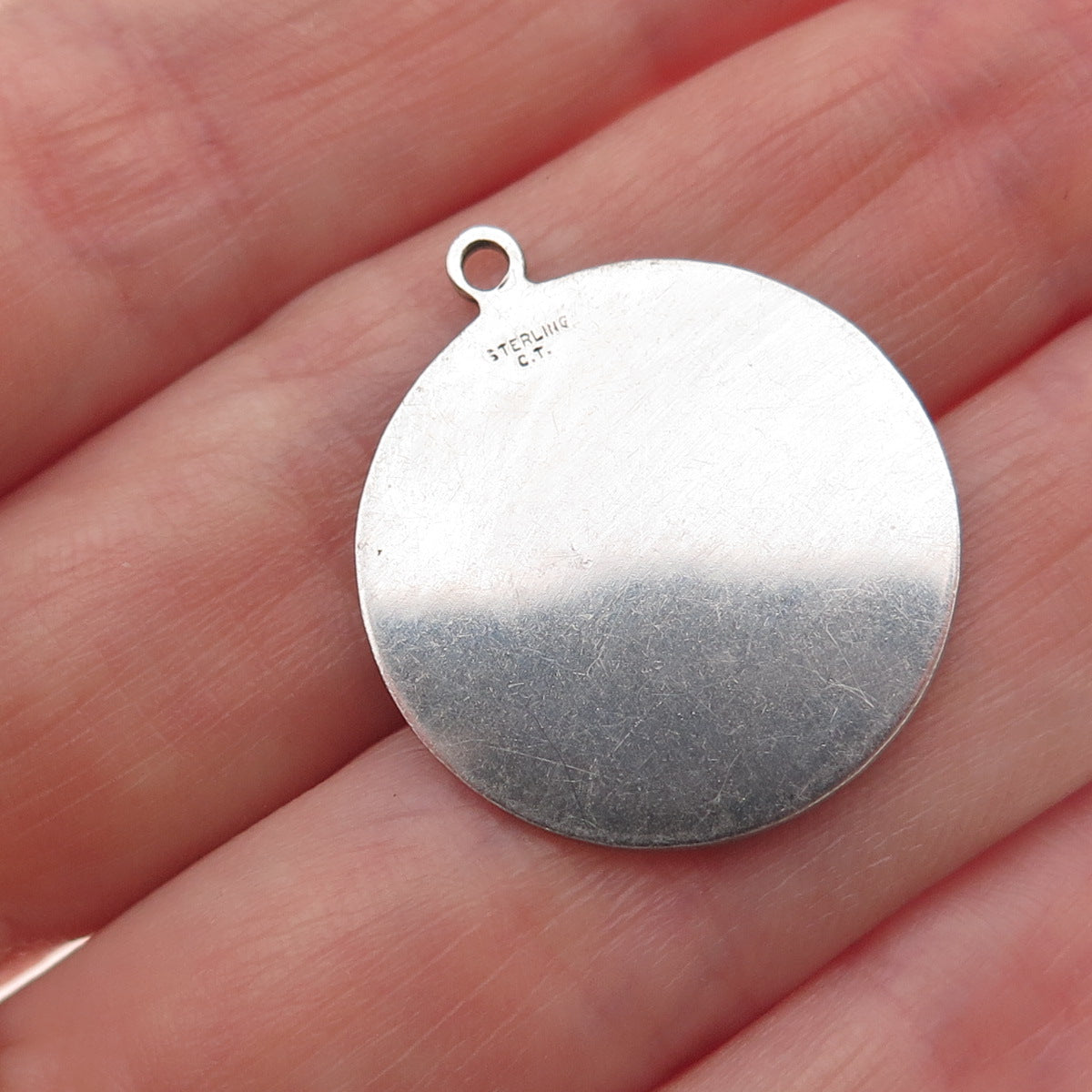925 Sterling Silver Vintage Holy Communion Round Tag Charm Pendant