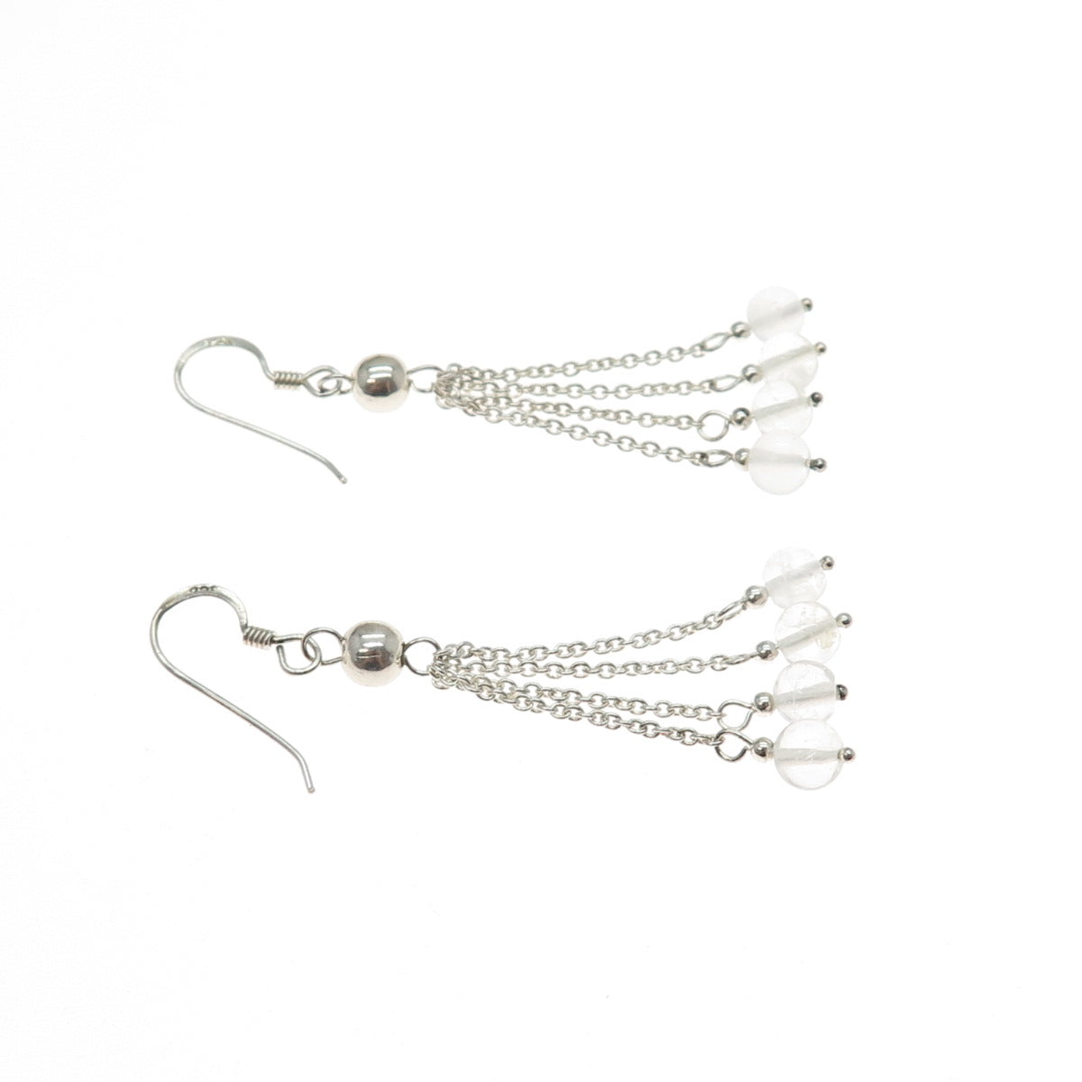 925 Sterling Silver Vintage Clear Crystal Tassel Dangle Earrings